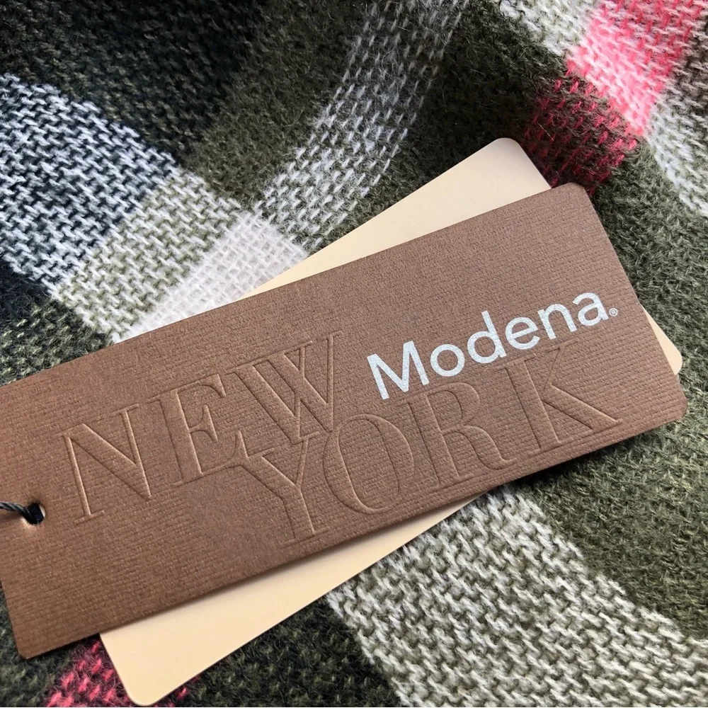 MODENA Women’s Shawl One Size Fits All Multi Color Plaid‎ Fringed Loose Knit.
